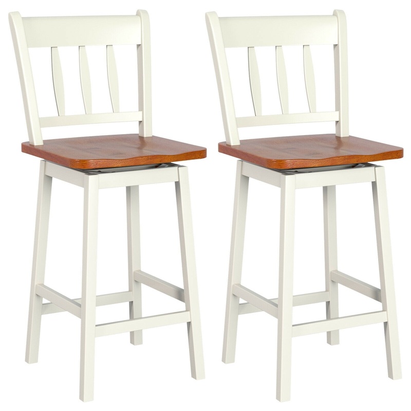 24.5 Inches Set of 2 Swivel Bar Stools with 360 Swiveling, White