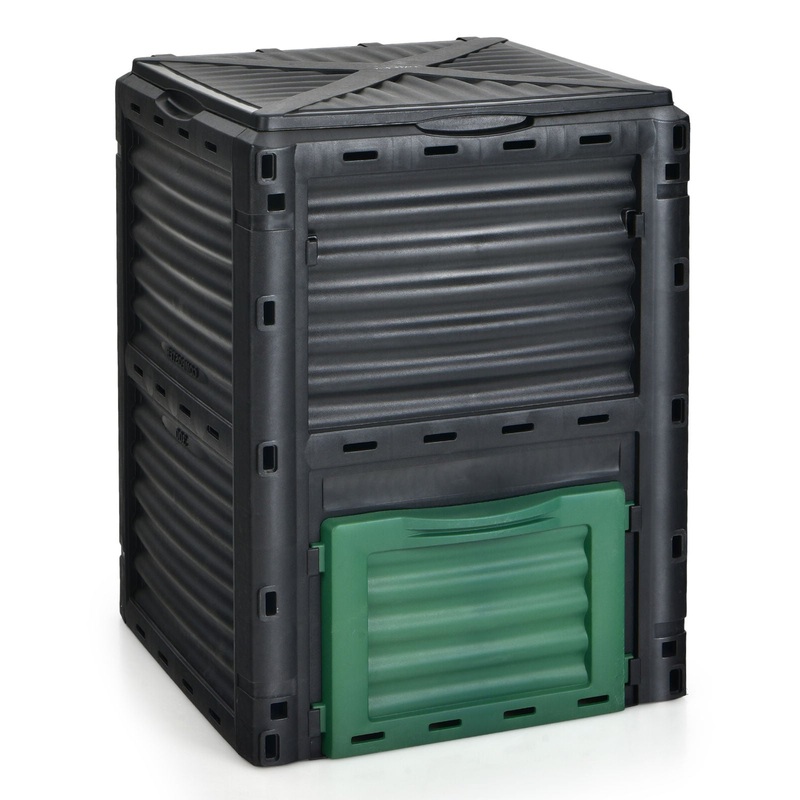 80-Gallon Outdoor Composter with Large Openable Lid and Bottom Exit Door, Green
