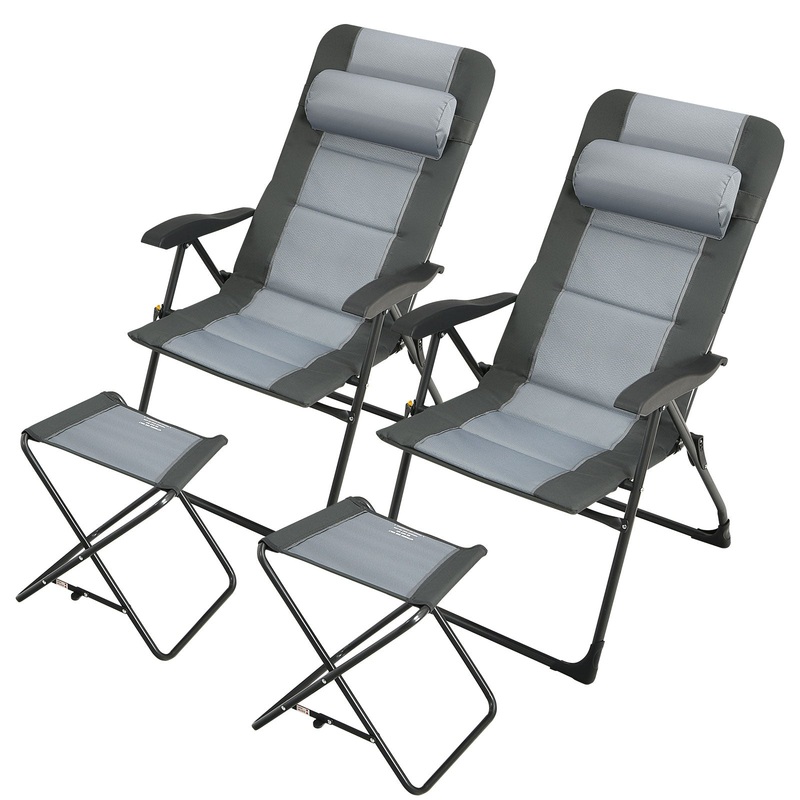 Set of 2 Patiojoy Patio Folding Dining Chair with Ottoman Set Recliner Adjustable, Gray