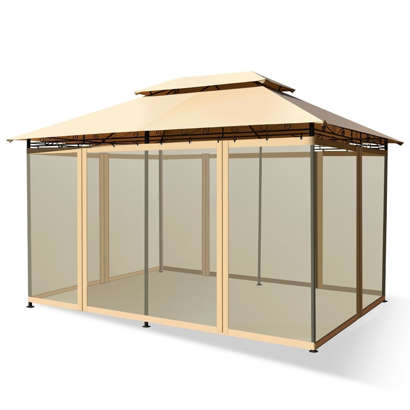 10 Feet x 13 Feet Tent Canopy Shelter with Removable Netting Sidewall, Tan
