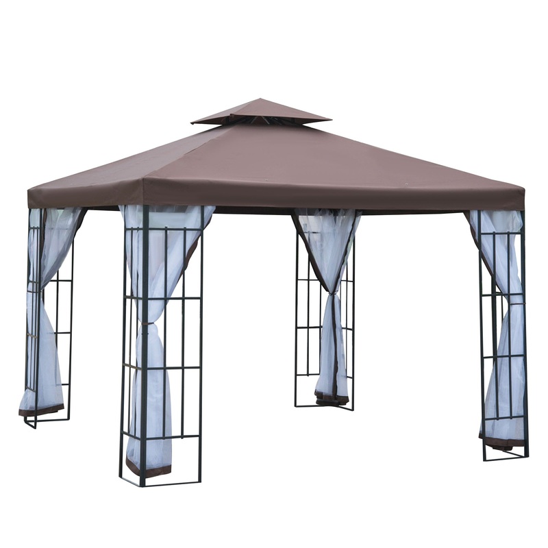 10’x10′ Garden Gazebo, Patio Canopy, Mosquito Netting, Coffee