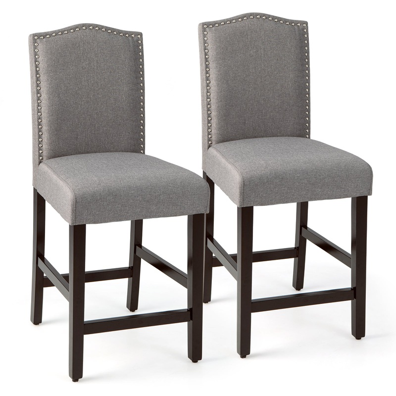 2 Pcs Fabric Nail Head Counter Height Dining Side Chairs Set, Gray