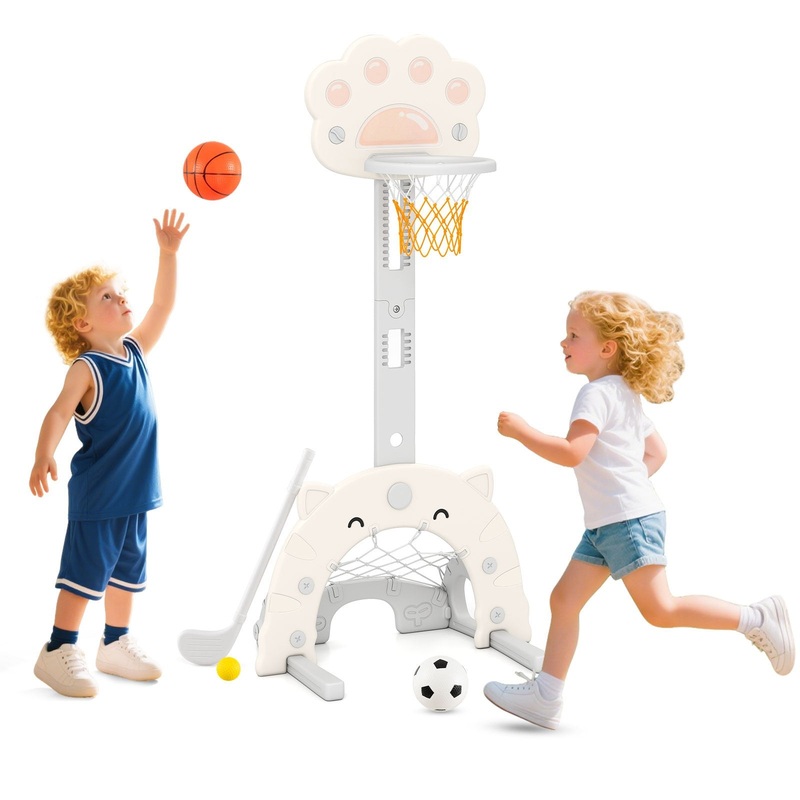 3 in 1 Kids Basketball Hoop with Basketball and Foldable Rim, Gray