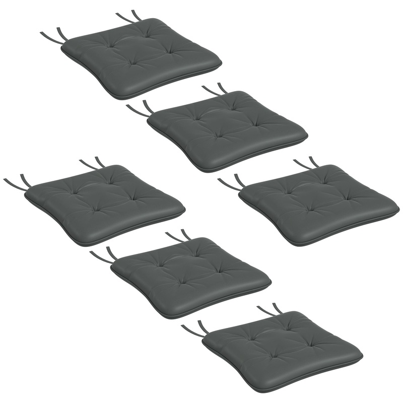 6-Piece Outdoor Patio Chair Cushions, Button Tufted, Charcoal Grey