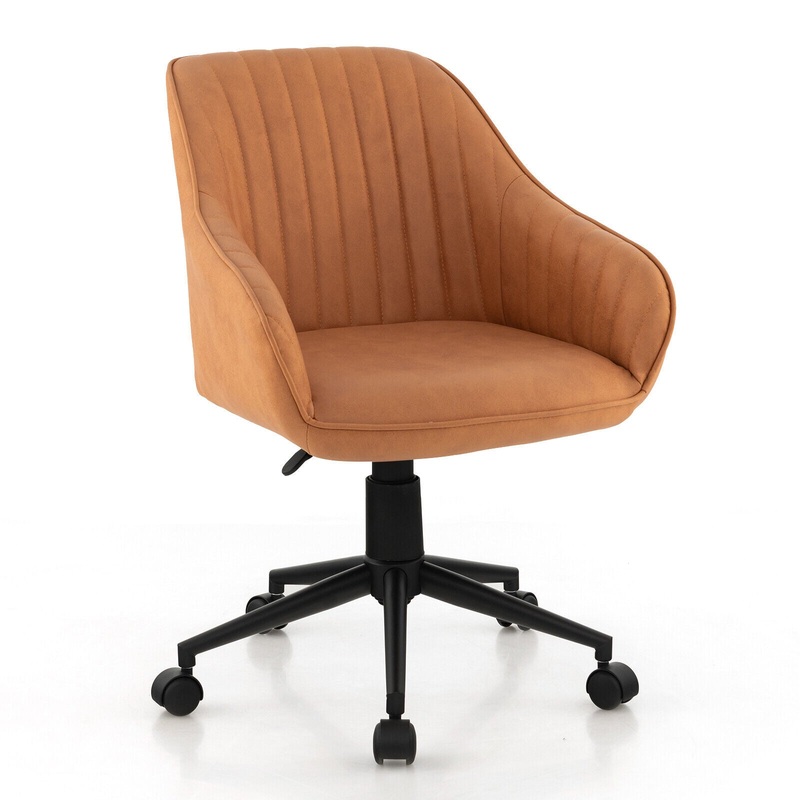 Modern Home Office Chair with Curved Backrest and Comfortable Armrests, Brown