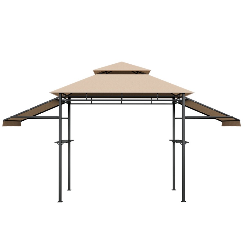 13.5 x 4 Feet Patio BBQ Grill Gazebo Canopy with Dual Side Awnings, Beige
