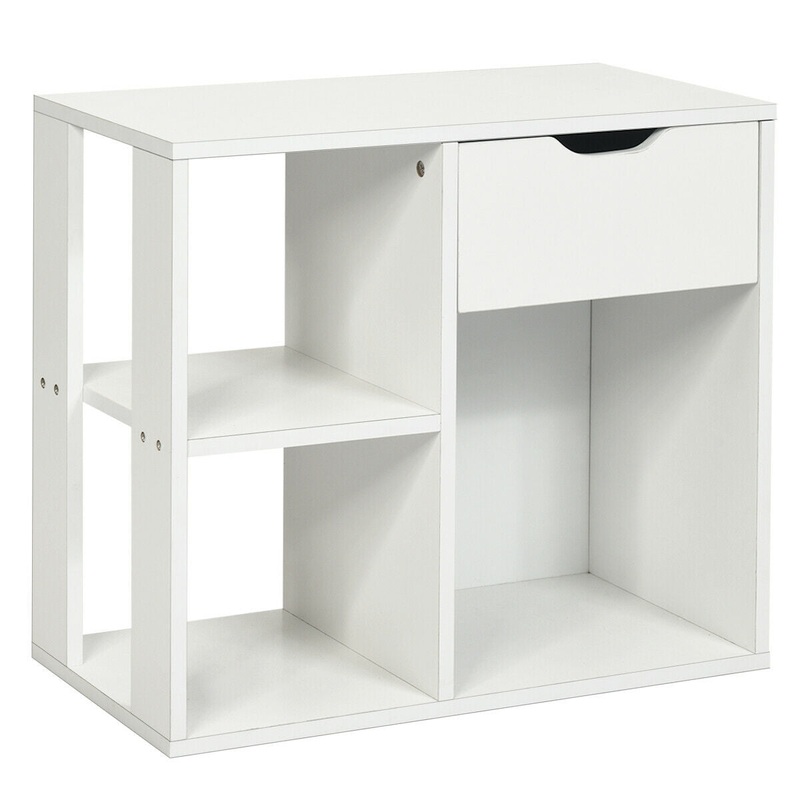 3-Tier Side Table with Storage Shelf and Drawer Space, White