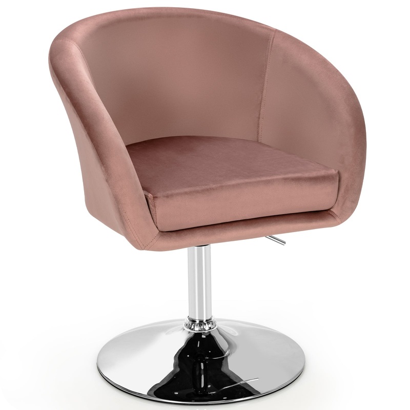 360 Degree Swivel Makeup Stool Accent Chair with Round Back and Metal Base, Pink