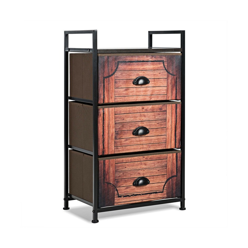 Industrial 3-Layers Fabric Dresser with Fabric Drawers and Steel Frame, Brown