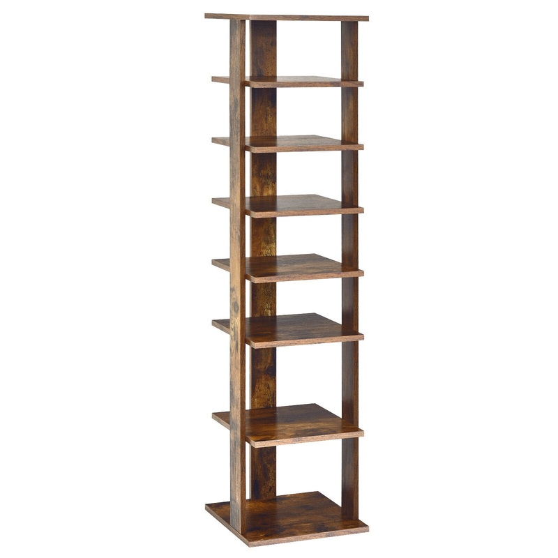 Wooden Shoes Storage Stand 7 Tiers Shoe Rack Organizer Multi-shoe Rack Shoebox, Rustic Brown