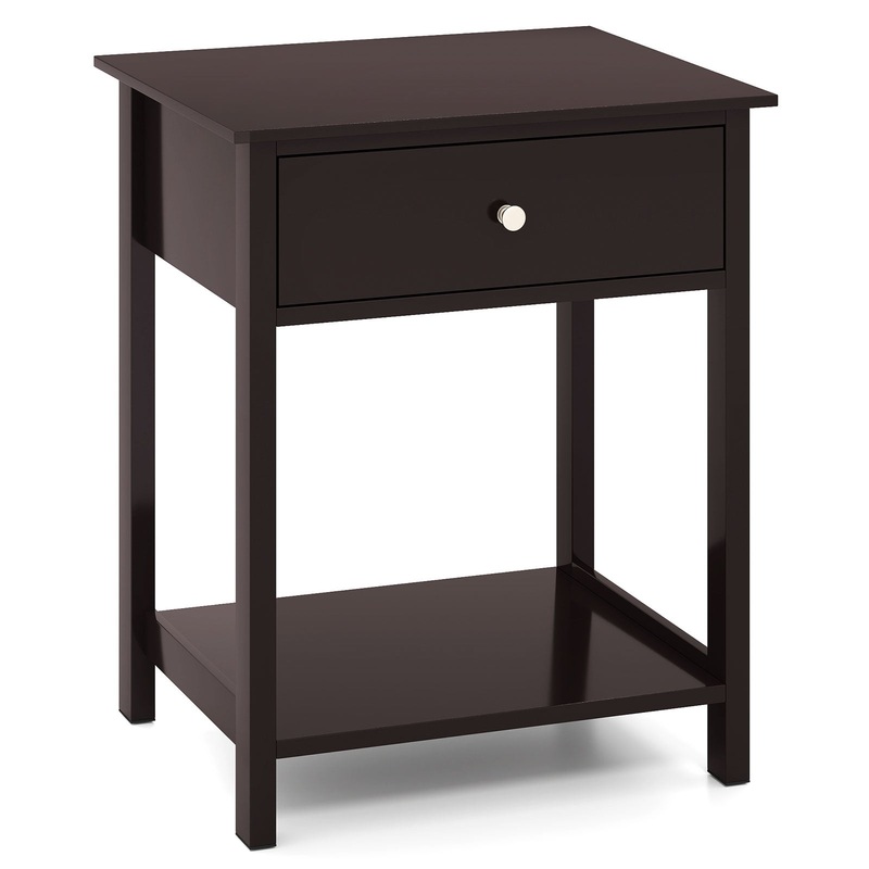 Wooden Storage Shelf with Drawer for Bedroom and Living Room, Brown