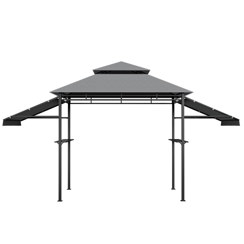 13.5 x 4 Feet Patio BBQ Grill Gazebo Canopy with Dual Side Awnings, Gray