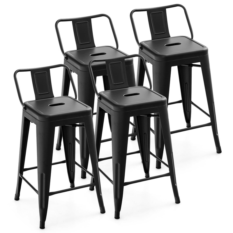 24 Inch Set of 4 Cafe Side Chairs with Rubber Feet and Removable Back, Black