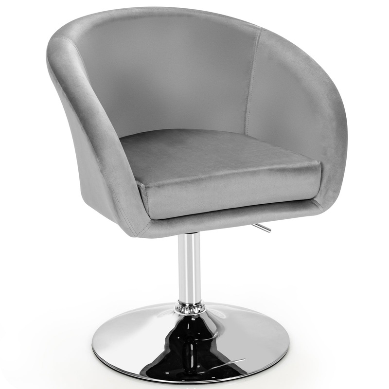 360 Degree Swivel Makeup Stool Accent Chair with Round Back and Metal Base, Gray