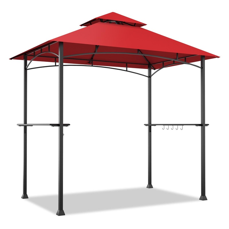 8 x 5 Feet Outdoor Barbecue Grill Gazebo Canopy Tent BBQ Shelter, Dark Red