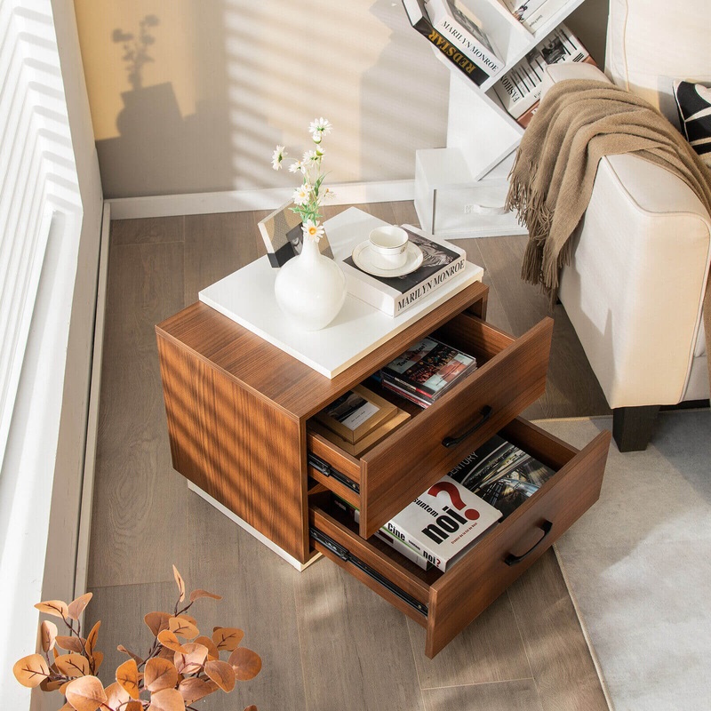 Modern Nightstand with 2 Drawers for Bedroom Living Room, Brown