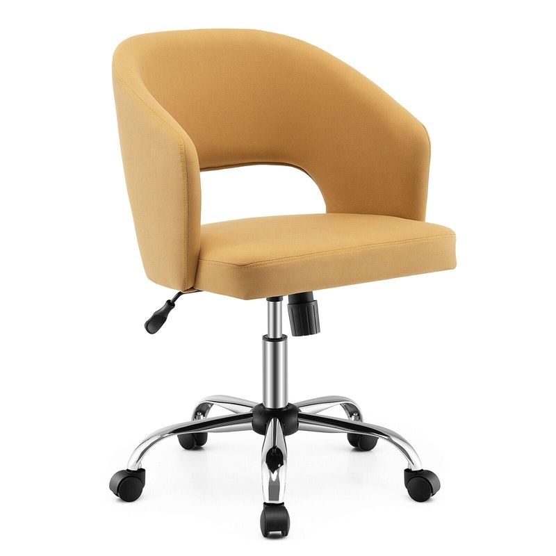 Upholstered Swivel Office Chair with Hollow Out Back, Yellow
