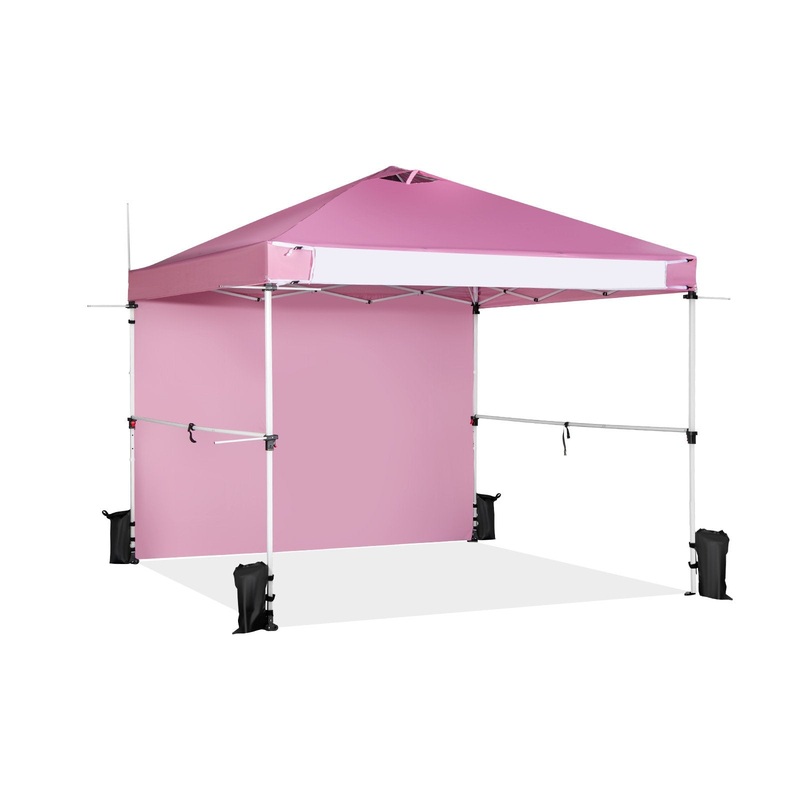 10 x 10 Feet Foldable Commercial Pop-up Canopy with Roller Bag and Banner Strip, Pink
