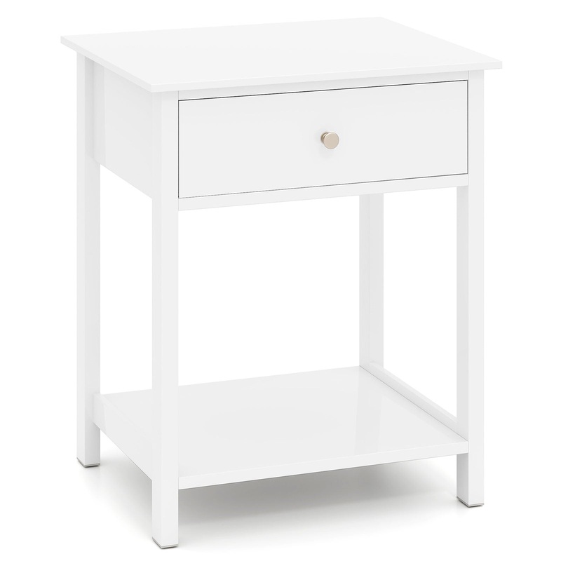 Wooden Storage Shelf with Drawer for Bedroom and Living Room, White
