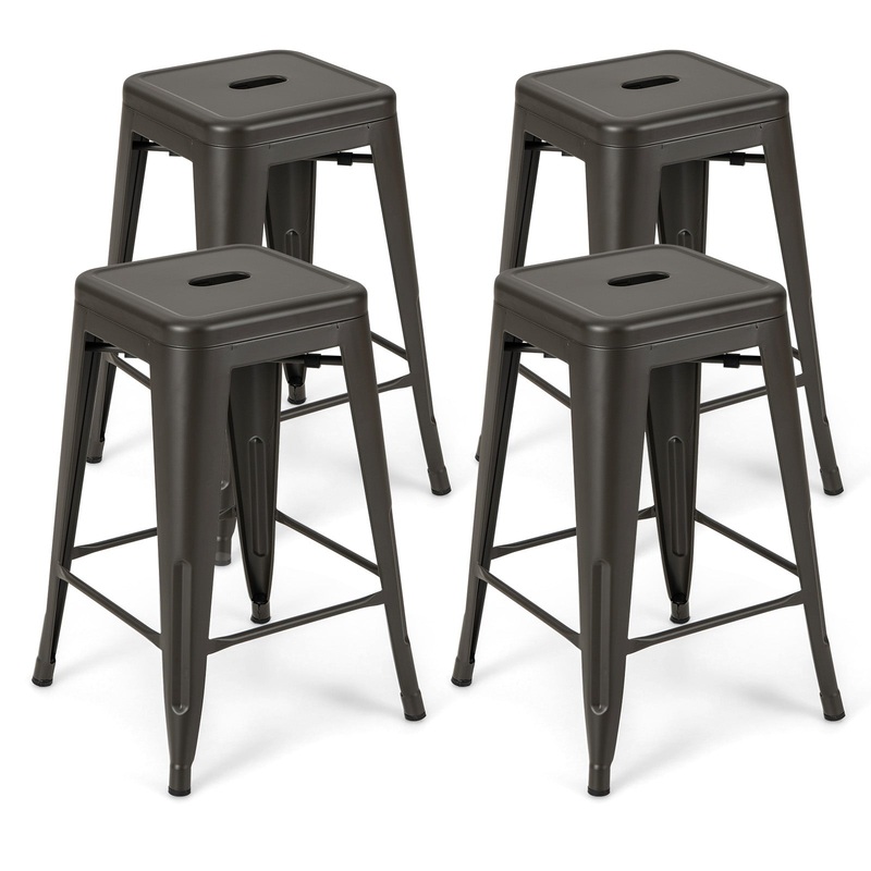 24 Inch Set of 4 Tolix Style Counter Height Barstool Stackable Chair, Gun