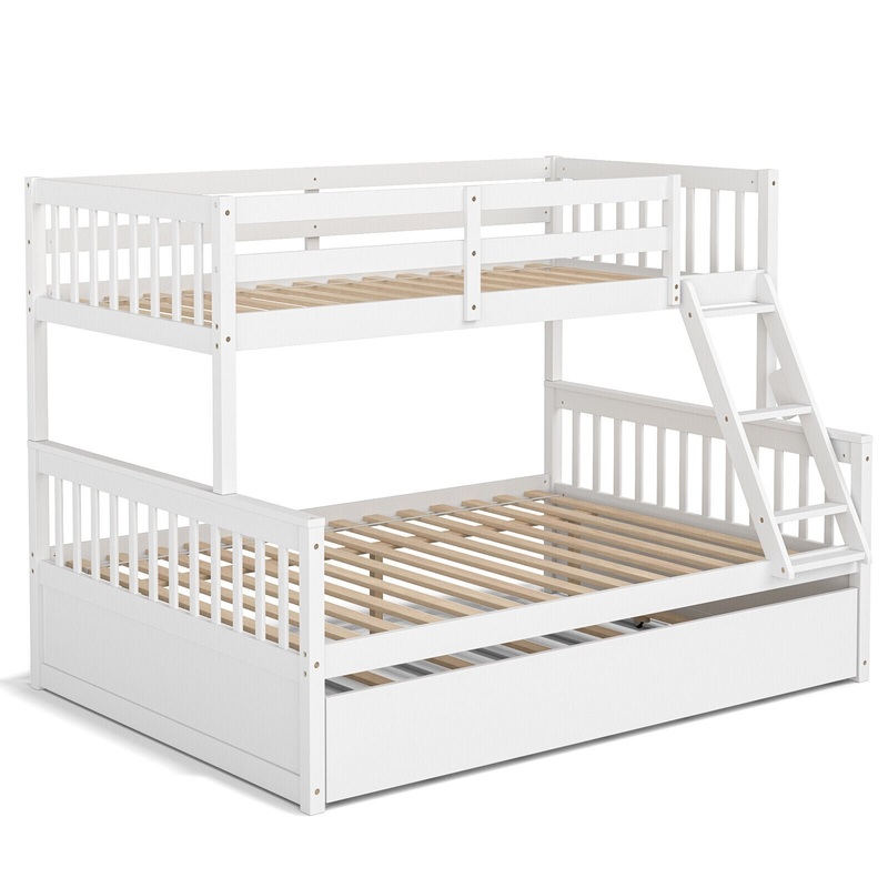 Twin Over Full Convertible Bunk Bed with Twin Trundle, White