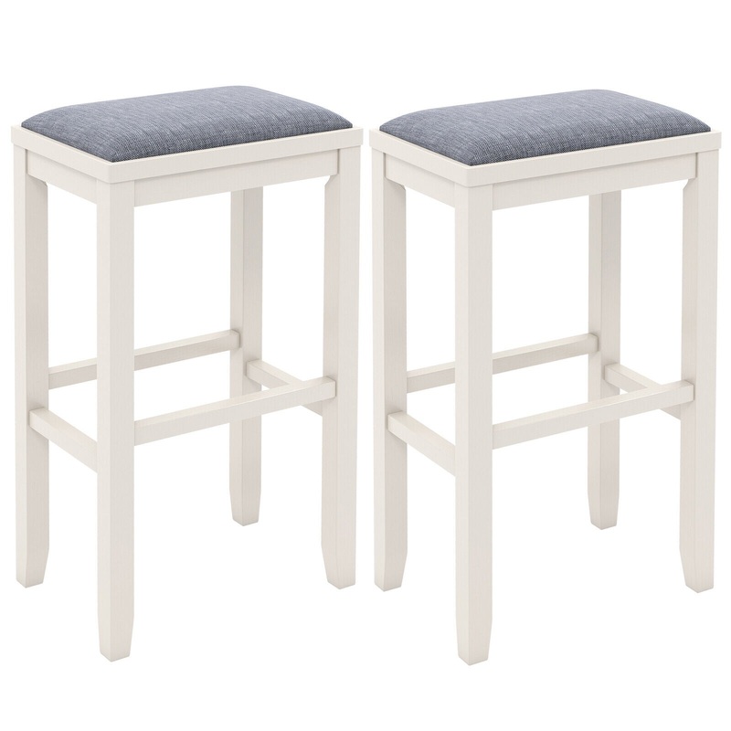 2 Pieces 31 Inch Upholstered Bar Stool Set with Solid Rubber Wood Frame and Footres-Griege, White