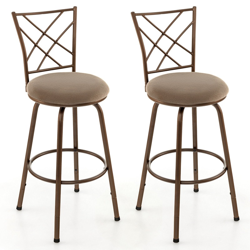 2 Pieces Swivel Pluch Fabrice Cushioned Bar Stool Set, Brown