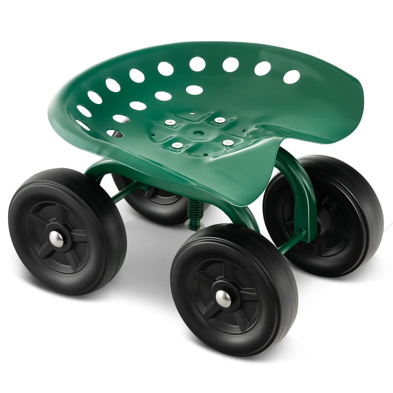 Garden Rolling Workseat with 360Swivel Seat and Adjustable Height, Green