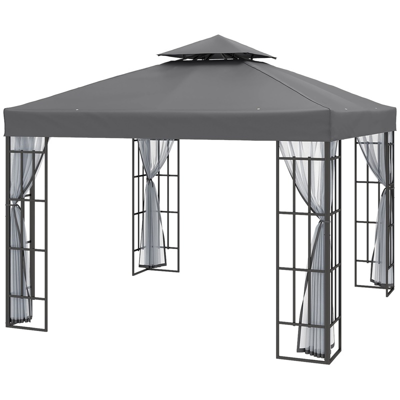 10’x10′ Garden Gazebo Patio Canopy Portable Party Event Backyard w/ Mosquito Netting Grey