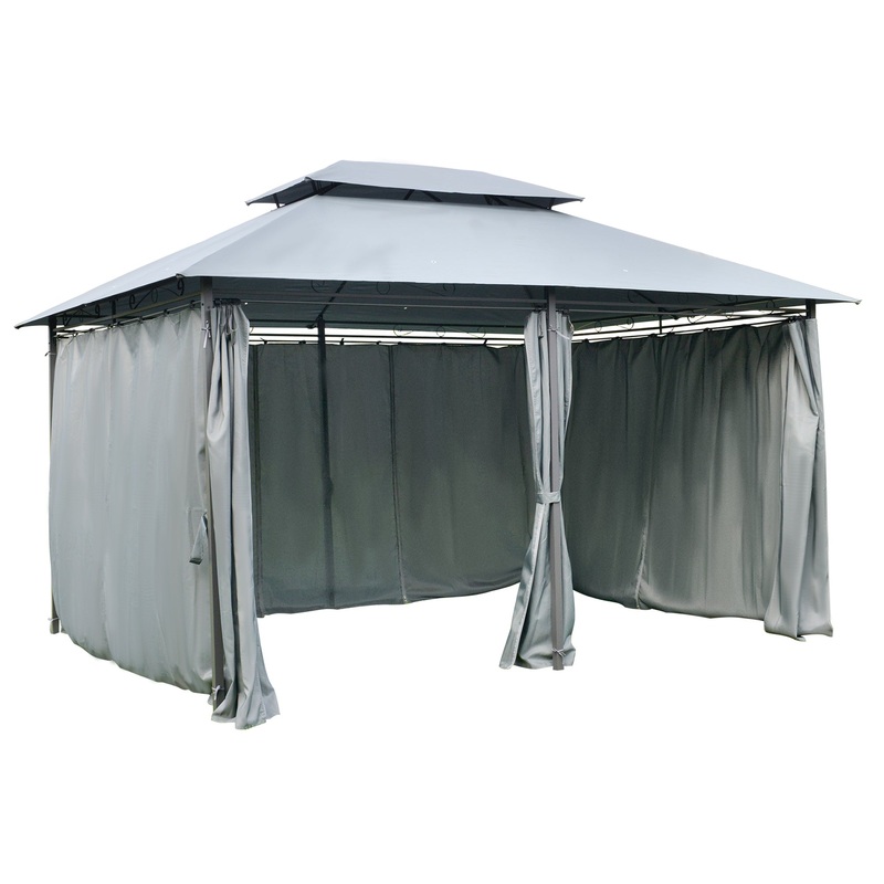 13’L x 10’W x 8.7’H Patio Gazebo, 2-Tiers Garden Canopy, Grey
