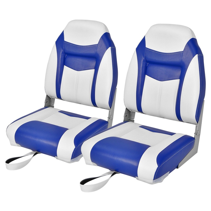 2 Pieces High Back Folding Boat Seat Set with Sponge Cushion, Blue