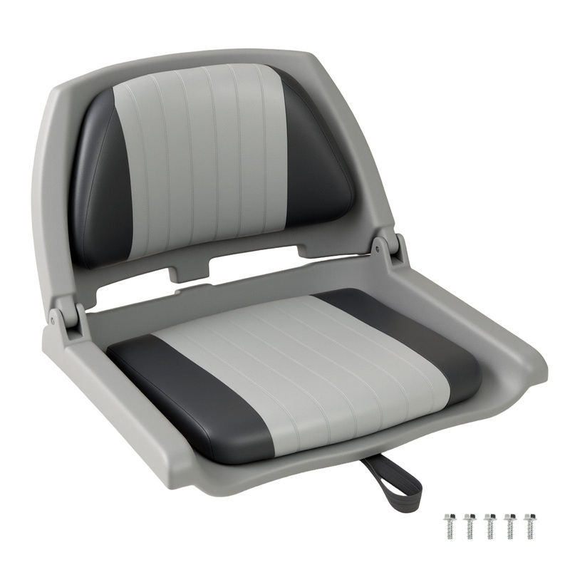 Boat Seat Folding Low Back Boat Chair with Marine-Grade PVC, Gray
