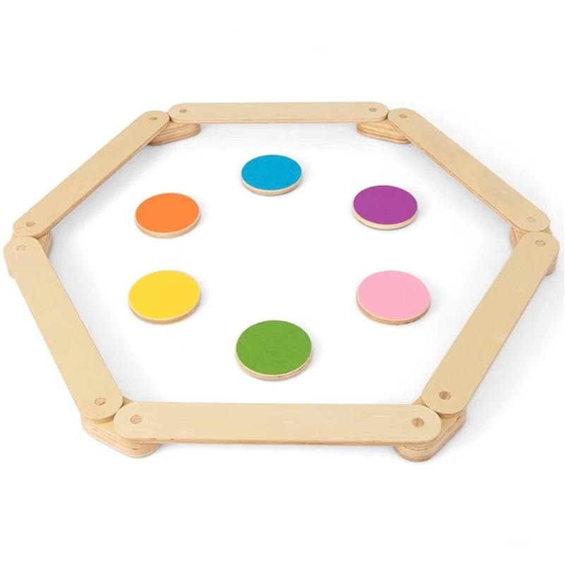 12-Piece Kids Wooden Balance Beam with Colorful Steeping Stones, Natural
