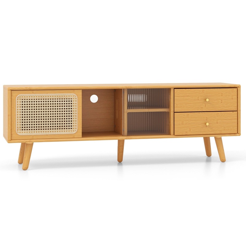 Bamboo TV Stand for TV up to 65 Inch, Natural