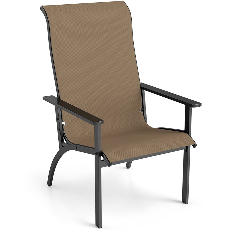 Outdoor Adirondack Chair with High Back and Metal Frame for Porch Garden, Coffee