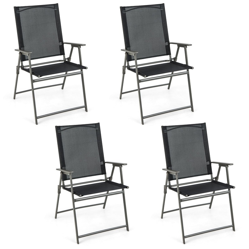Set of 4 Patio Folding Chair Set with Rustproof Metal Frame, Black
