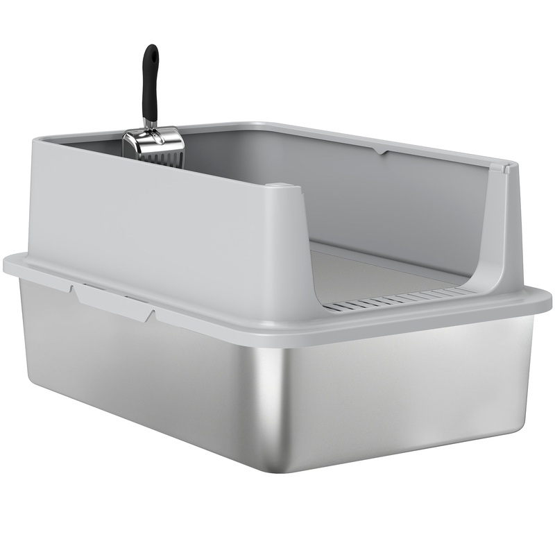XL Stainless Steel Cat Litter Box, High Wall, Scoop Included, Easy Clean