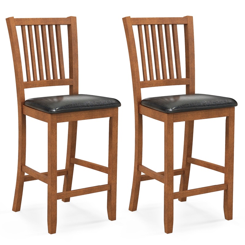 2-Piece Bar Chair Set Counter Height Bar Stool with Backrest, Walnut