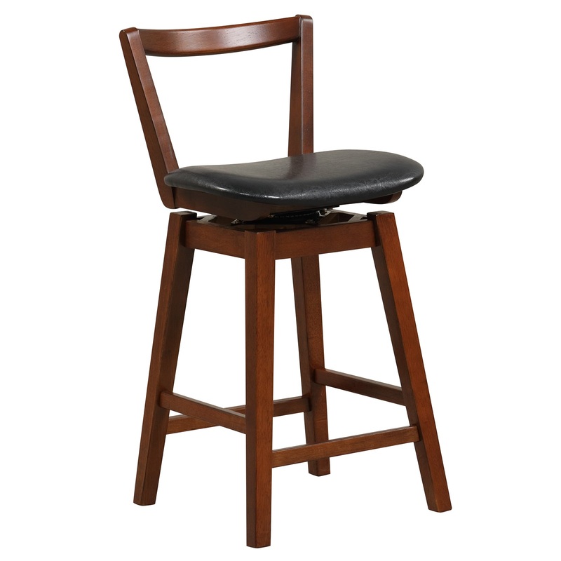 Swivel Upholstered PU Leather Stool with Backrest and Cushioned Seat-26 inches, Brown