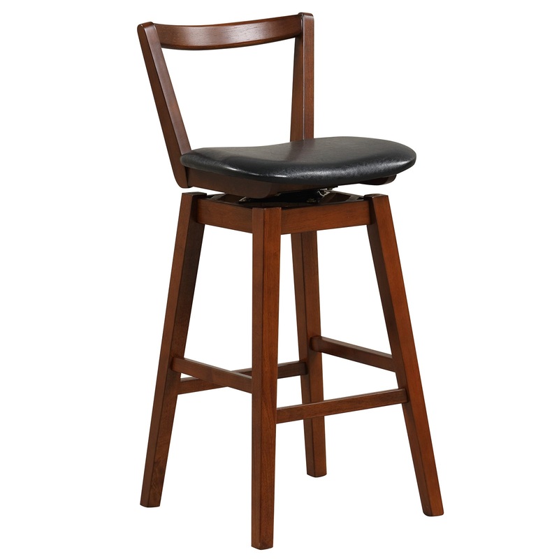 Swivel Upholstered PU Leather Stool with Backrest and Cushioned Seat-30.5 inches, Brown