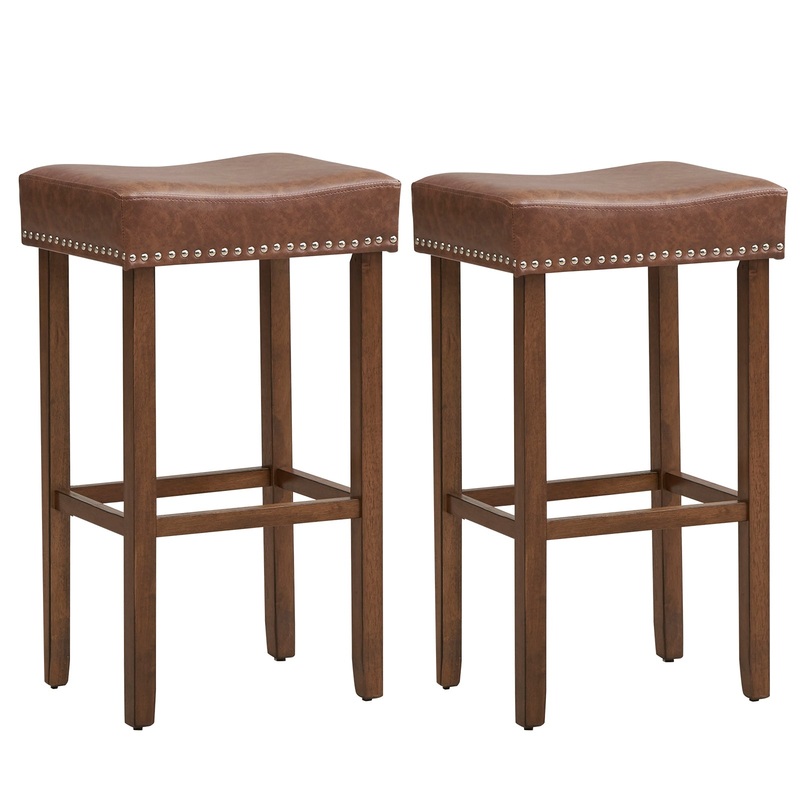 Upholstered Bar Stools Set of 2 with Footrests for Counter, Brown