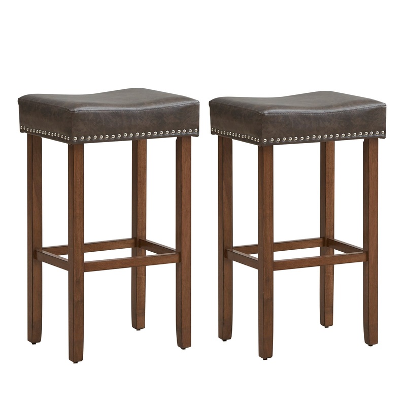Upholstered Bar Stools Set of 2 with Footrests for Counter, Dark Gray