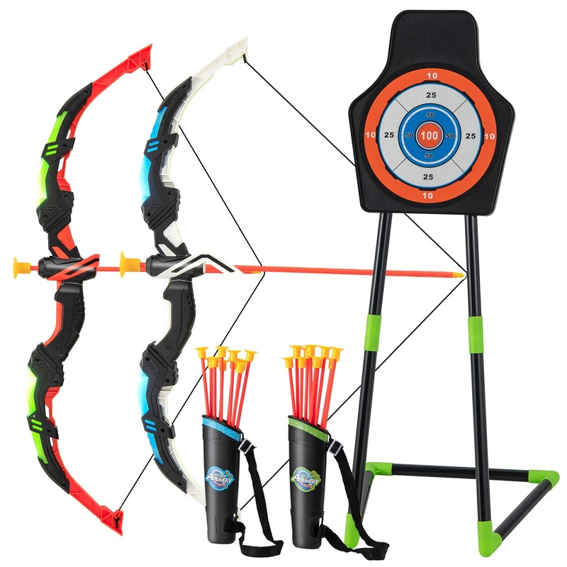 Youth Archery Bow Set with LED Light Up Bow and 20 Suction Cup Arrows for Kids, Multicolor