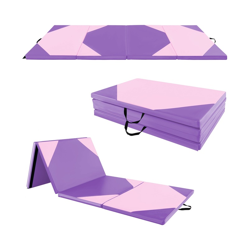 10 Feet x 4 Feet x 2 Inch Folding Exercise Mat with Hook and Loop Fasteners, Pink & Purple