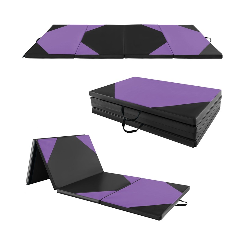 10 Feet x 4 Feet x 2 Inch Folding Exercise Mat with Hook and Loop Fasteners, Purple