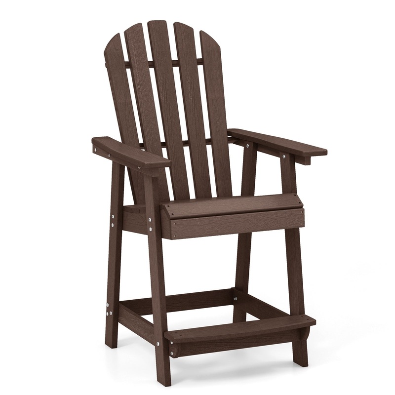 HDPE Patio Chair with Armrest and Footrest for Indoor Outdoor, Brown