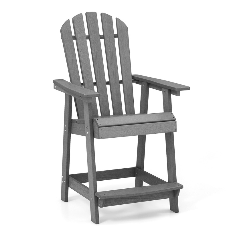 HDPE Patio Chair with Armrest and Footrest for Indoor Outdoor, Gray