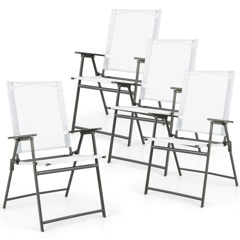 Set of 4 Patio Folding Chair Set with Rustproof Metal Frame, White