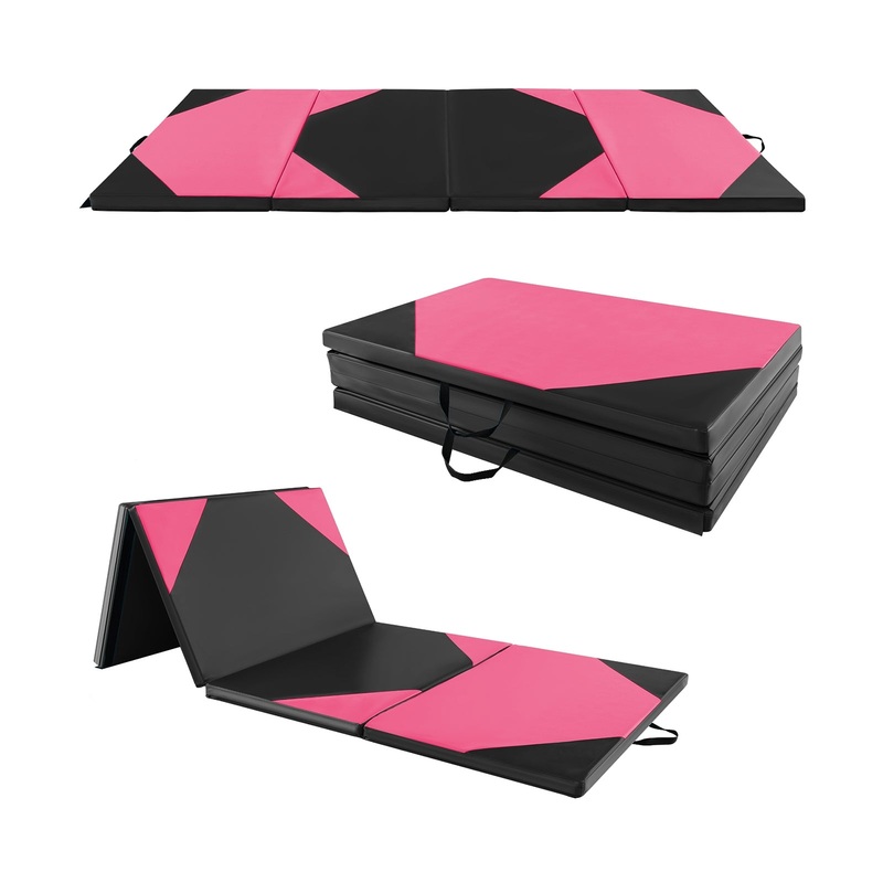 10 Feet x 4 Feet x 2 Inch Folding Exercise Mat with Hook and Loop Fasteners-Black and Pink, Black & Pink