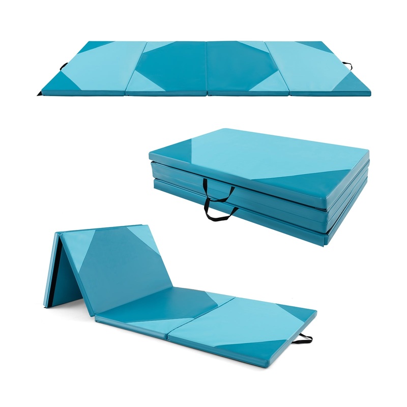 10 Feet x 4 Feet x 2 Inch Folding Exercise Mat with Hook and Loop Fasteners, Blue